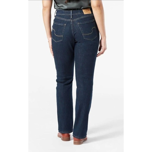 Signature by Levi Strauss Women's Dark Blue Straight Jeans Stretch High Rise - Picture 2 of 5